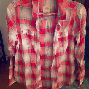 Pink plaid button up - hollister